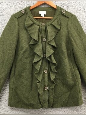 EUC CHICO’S Deep Olive Boiled Wool Blazer or Jacket Depending on Occasion, GREAT